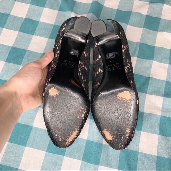 J. Crew Etta Black Lace Pumps Nude Crochet Block Heels Pumps Size 9.5 - Picture 7 of 9